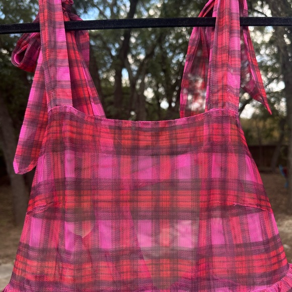 Kimchi Blue/ UO Red & Pink Plaid Tiered Dress - Picture 3 of 6